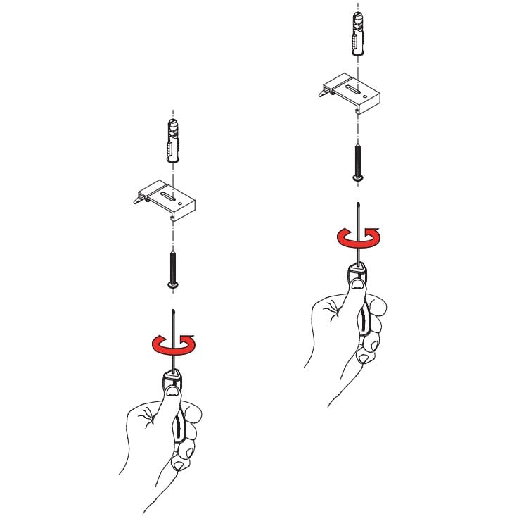 Step 1 - Drill a hole for the dowel and insert it. Secure the Ceiling Metal Plate to the dowel with a screw.