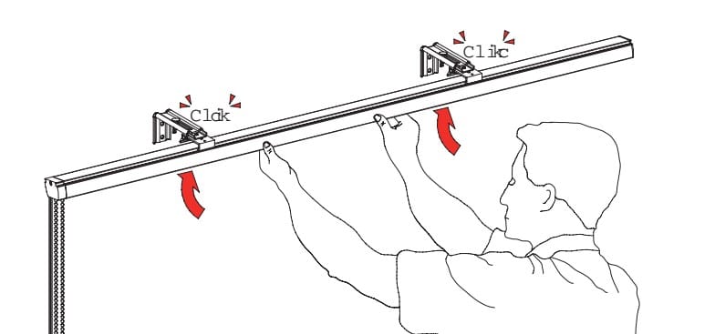 Step 2 - Attach the top Rail to the wall bracket (1). Tighten the screws on the front of the bracket.